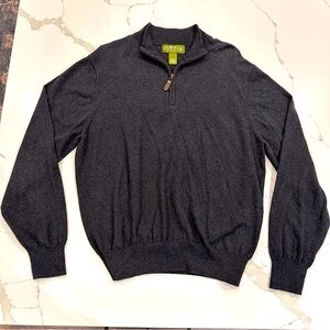 Orvis Mens 1/4 Zip Pullover Sweater Sz L Gray Cotton Cashmere Silk Preppy Casual